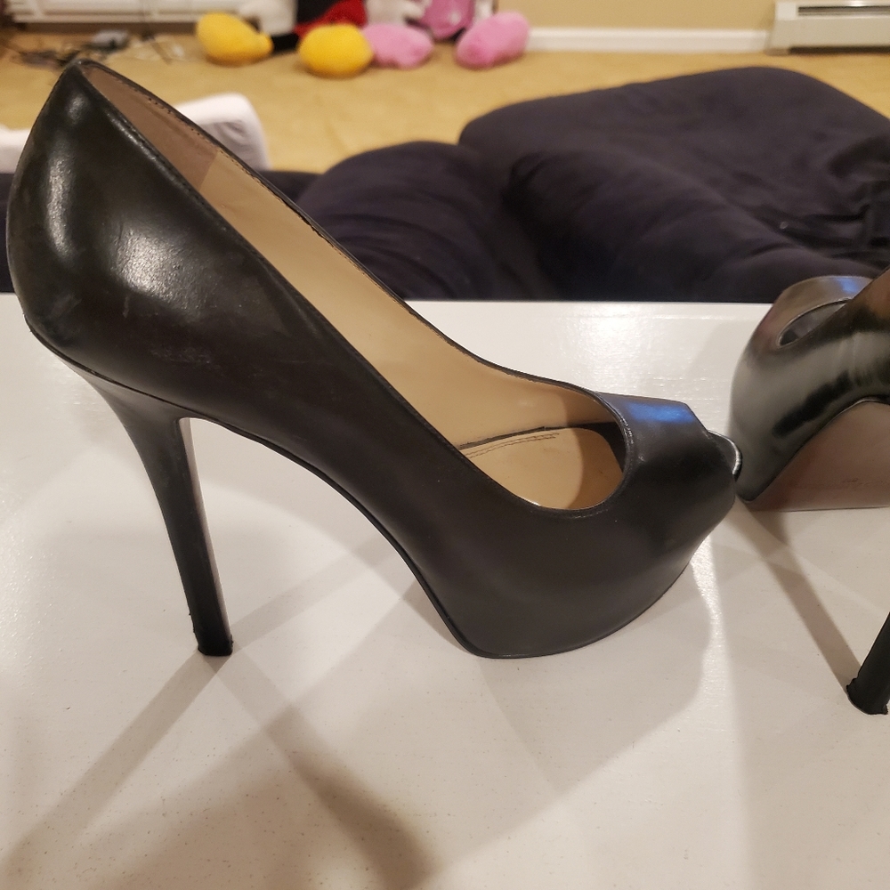 Enzo black peep toe 3.5 inch platform pumps